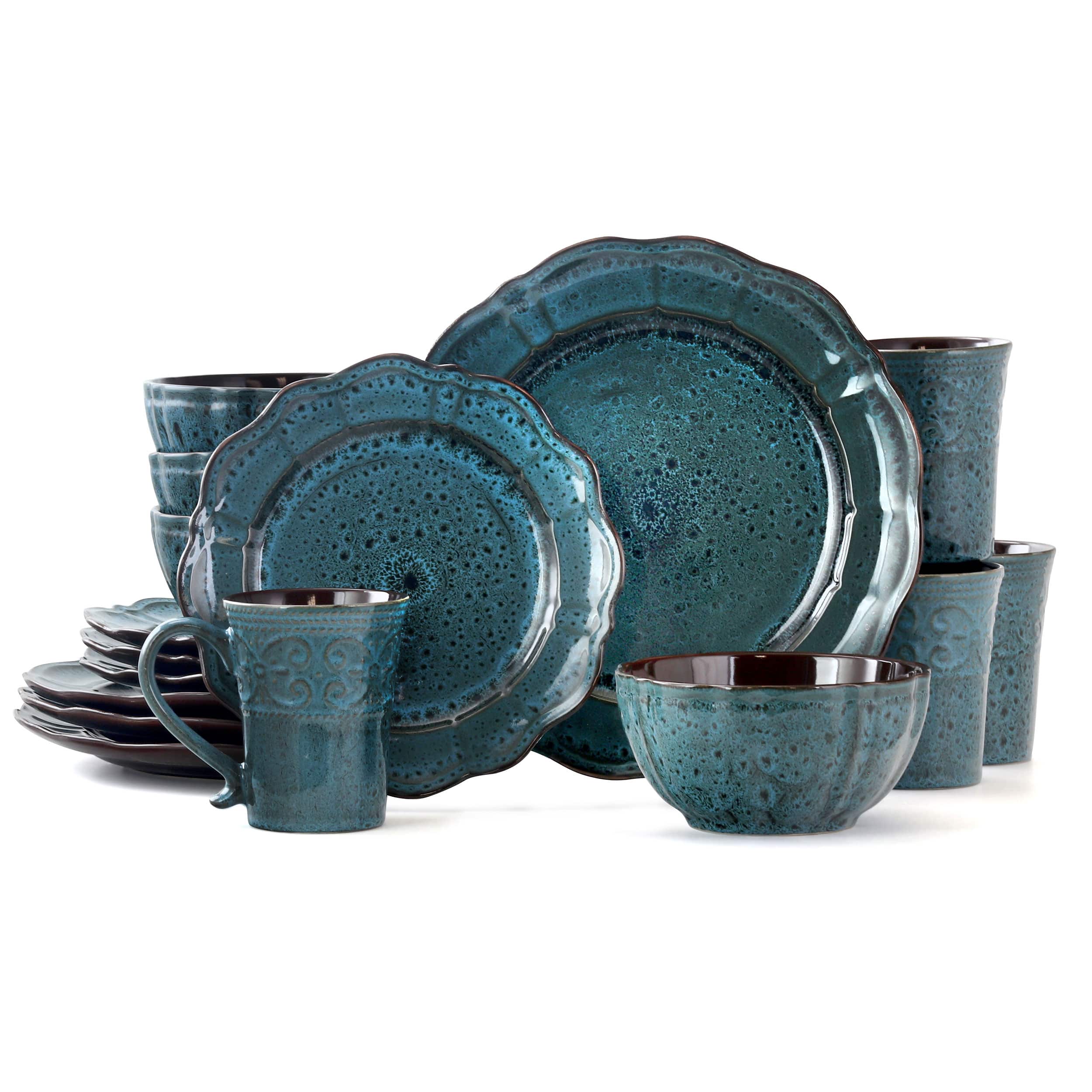 Elama - 16 Piece Dinnerware set with Complete Setting for 4 - Lavish Blue