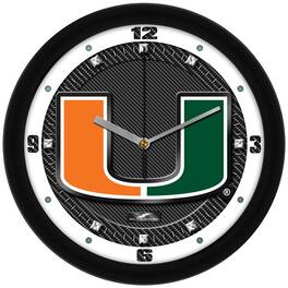 MpDirect - Miami Hurricanes 11.5'' Suntime Premium Glass Face Carbon Fiber Wall Clock - Multicolor