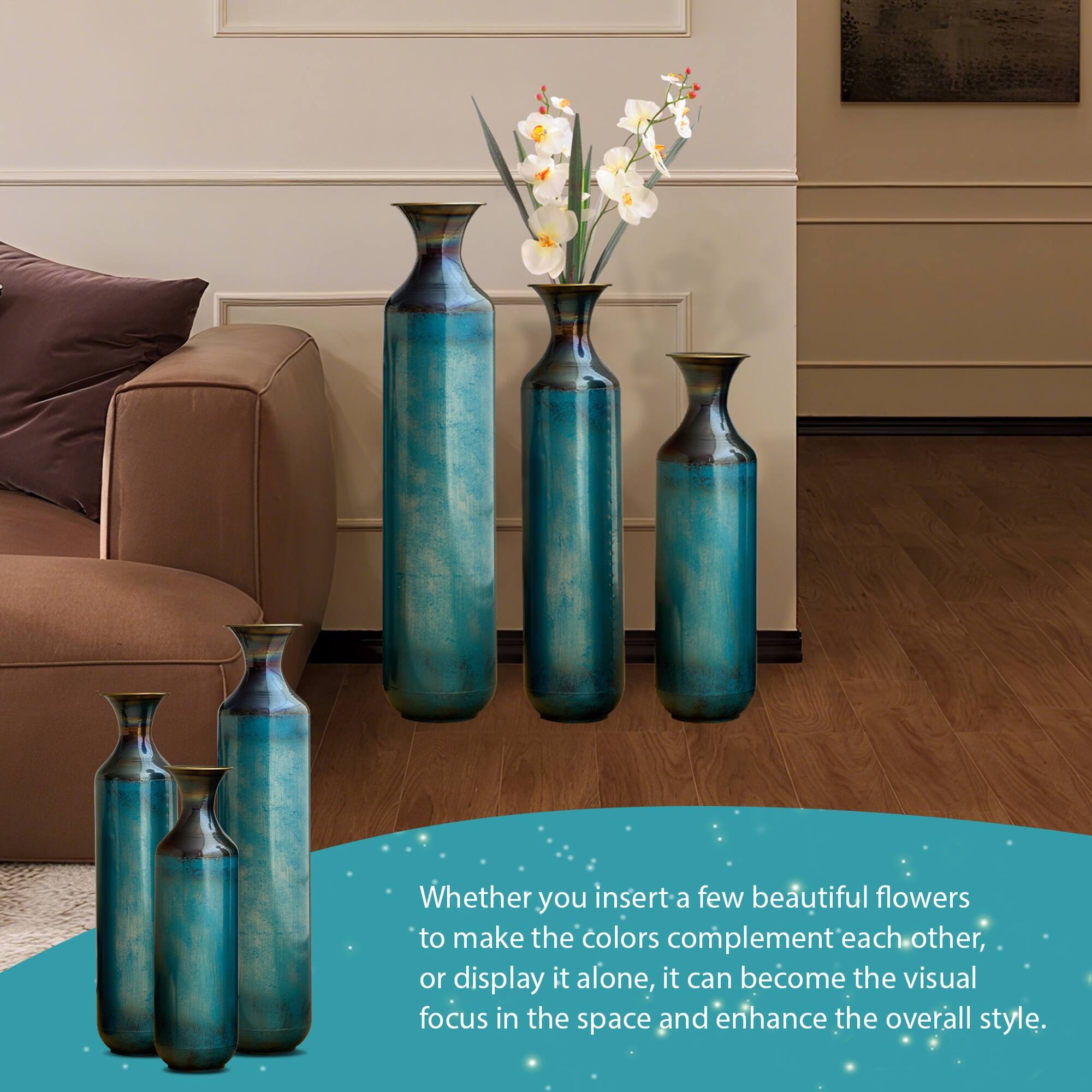 Whether you insert a few beautiful flowers to make the colors complement each other, or display it alone, it can become the visual focus in the space and enhance the overall style.
