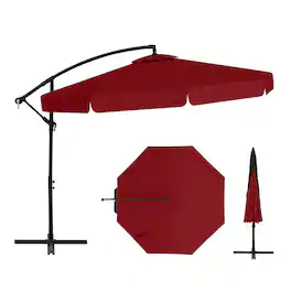 Gymax - 10FT Offset Hanging Umbrella Patio Cantilever Umbrella w/ Easy Tilt Adjustment - Red