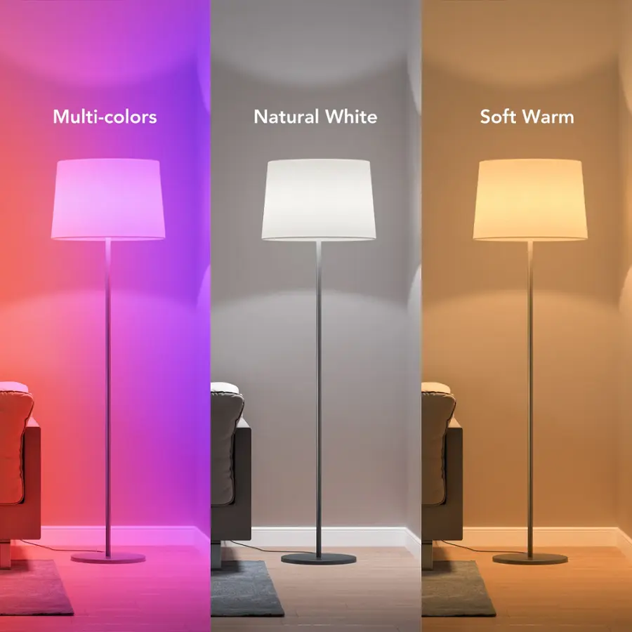 The text on the image reads: Multi-colors, Natural White, Soft Warm.