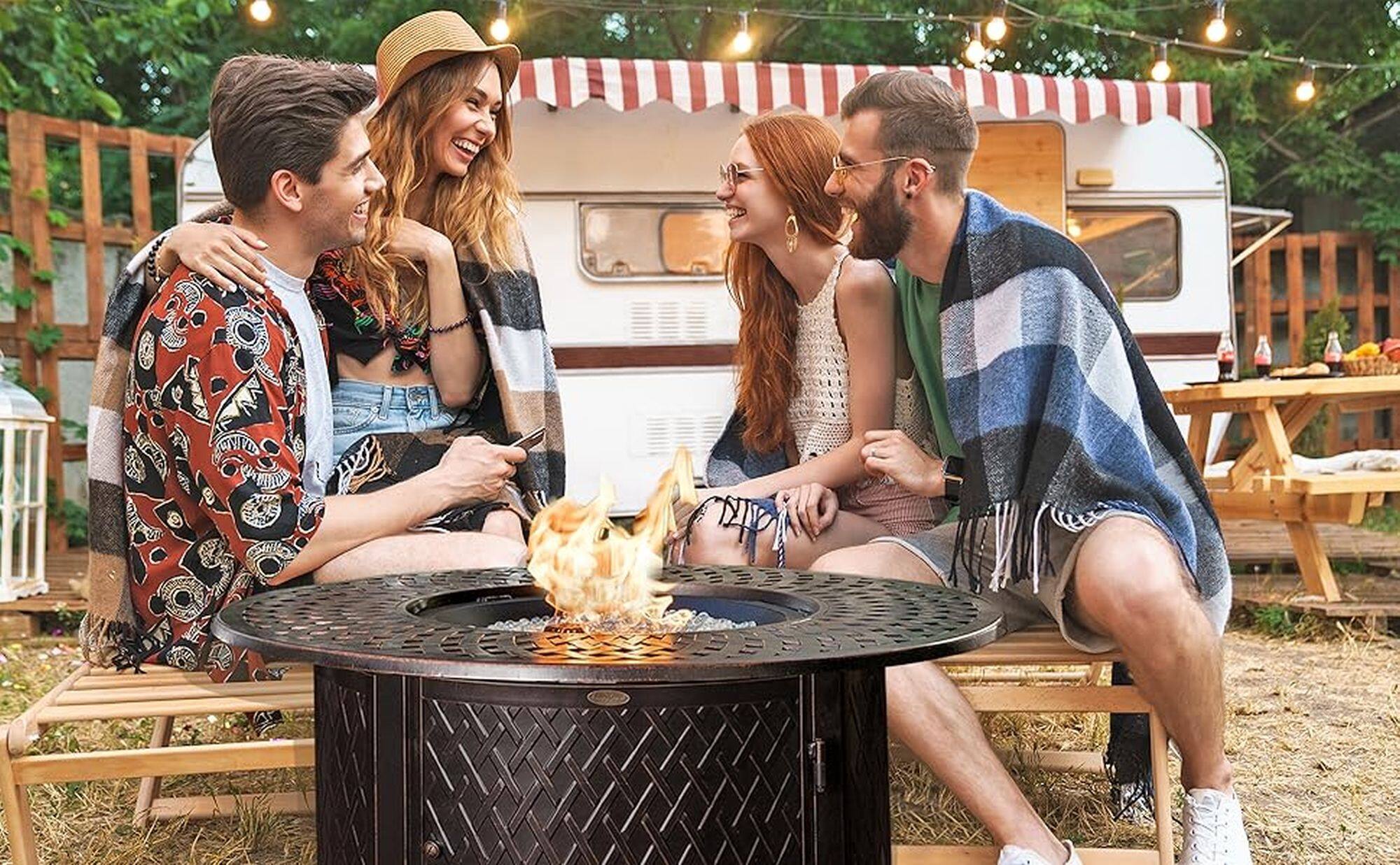 Alt View 25. Fire Sense - Fire Sense Outdoor Round Fire Pit Cover For Fire Sense Patio Heaters Heavy Duty 10 Gauge Felt Lined Water - Round - Antique Bronze.