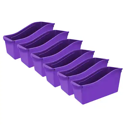 Front. Storex - Storex Large Book Bin, Purple, Pack of 6.