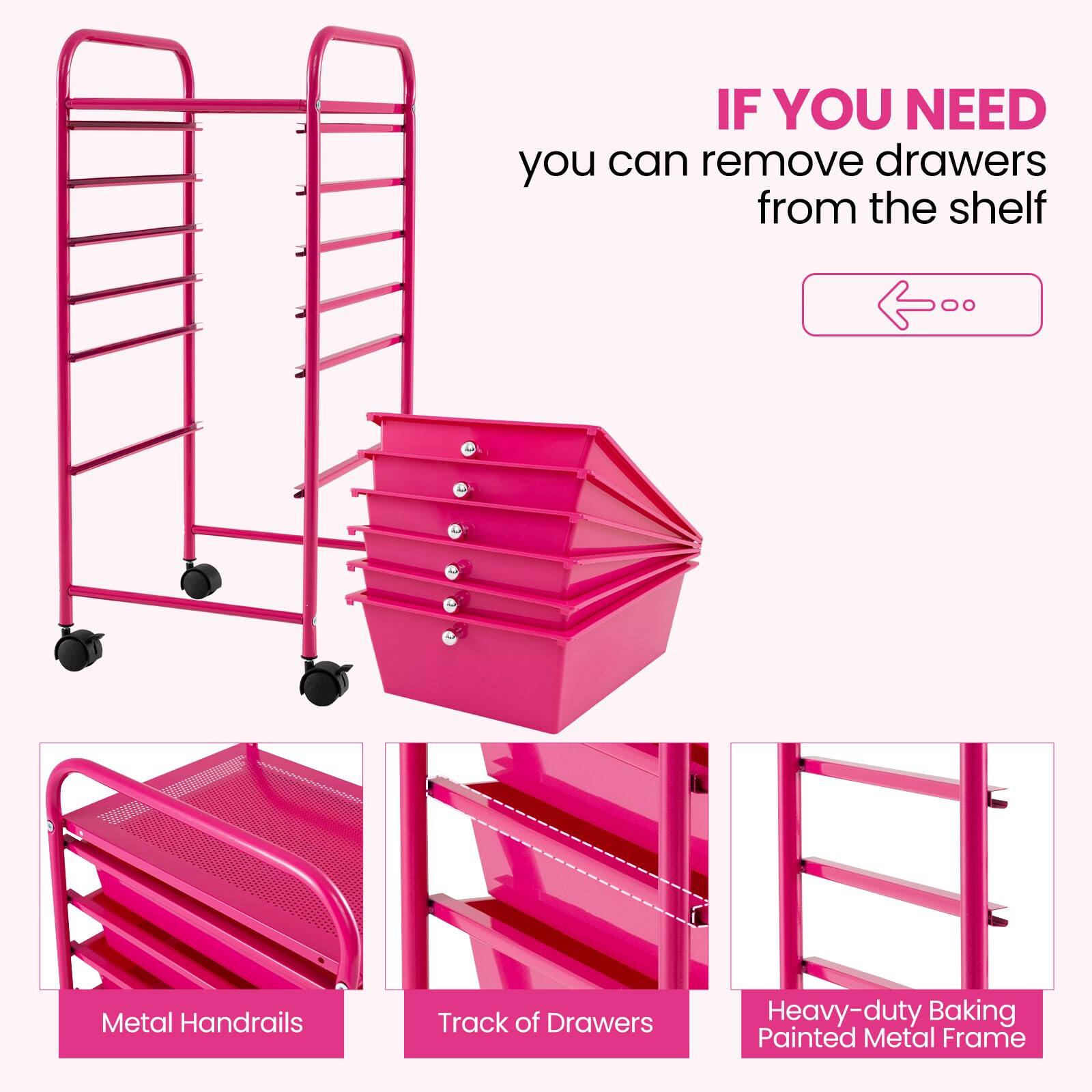 IF YOU NEED  
you can remove drawers from the shelf  

Metal Handrails  
Track of Drawers  
Heavy-duty Baking Painted Metal Frame