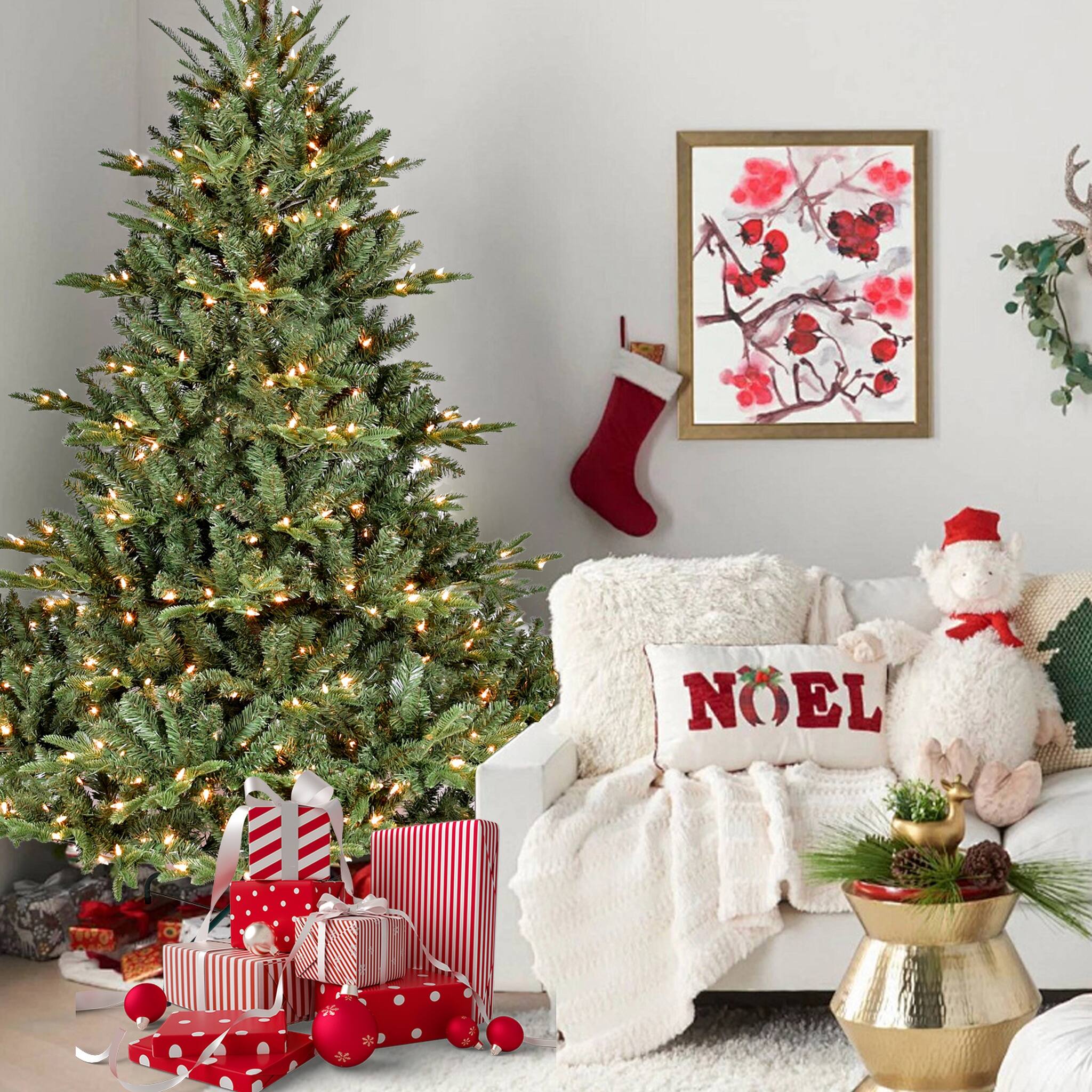 Left. Forest'nSky - 5 ft. Full-Shape Pre-Lit Christmas Tree with 350 UL Lights, 1129 PE/PVC Tips, 44 in. Wide Base - Green.