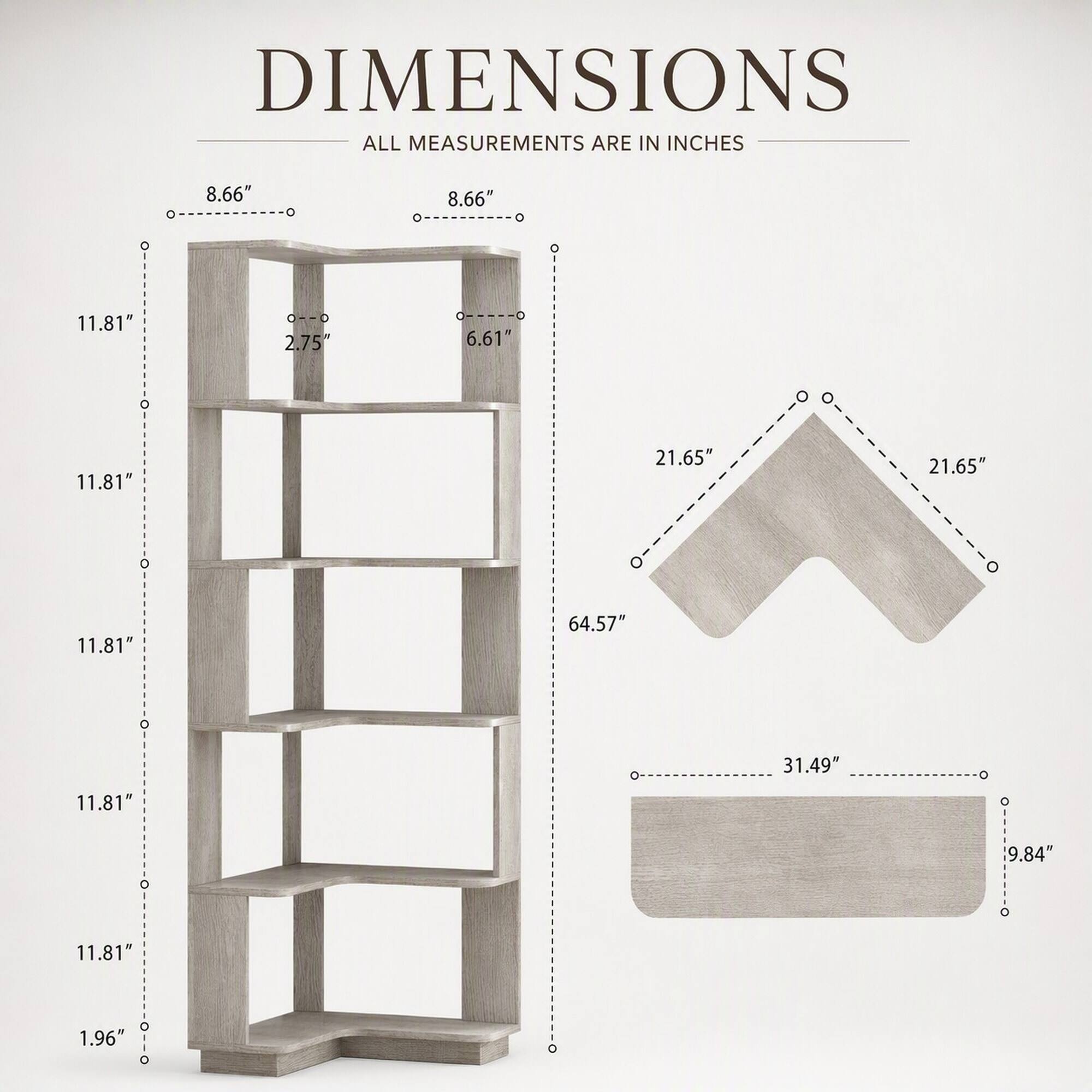 DIMENSIONS  
ALL MEASUREMENTS ARE IN INCHES

8.66"  
8.66"  
2.75"  
6.61"  
11.81"  
11.81"  
21.65"  
21.65"  
64.57"  
31.49"  
9.84"  
1.96"