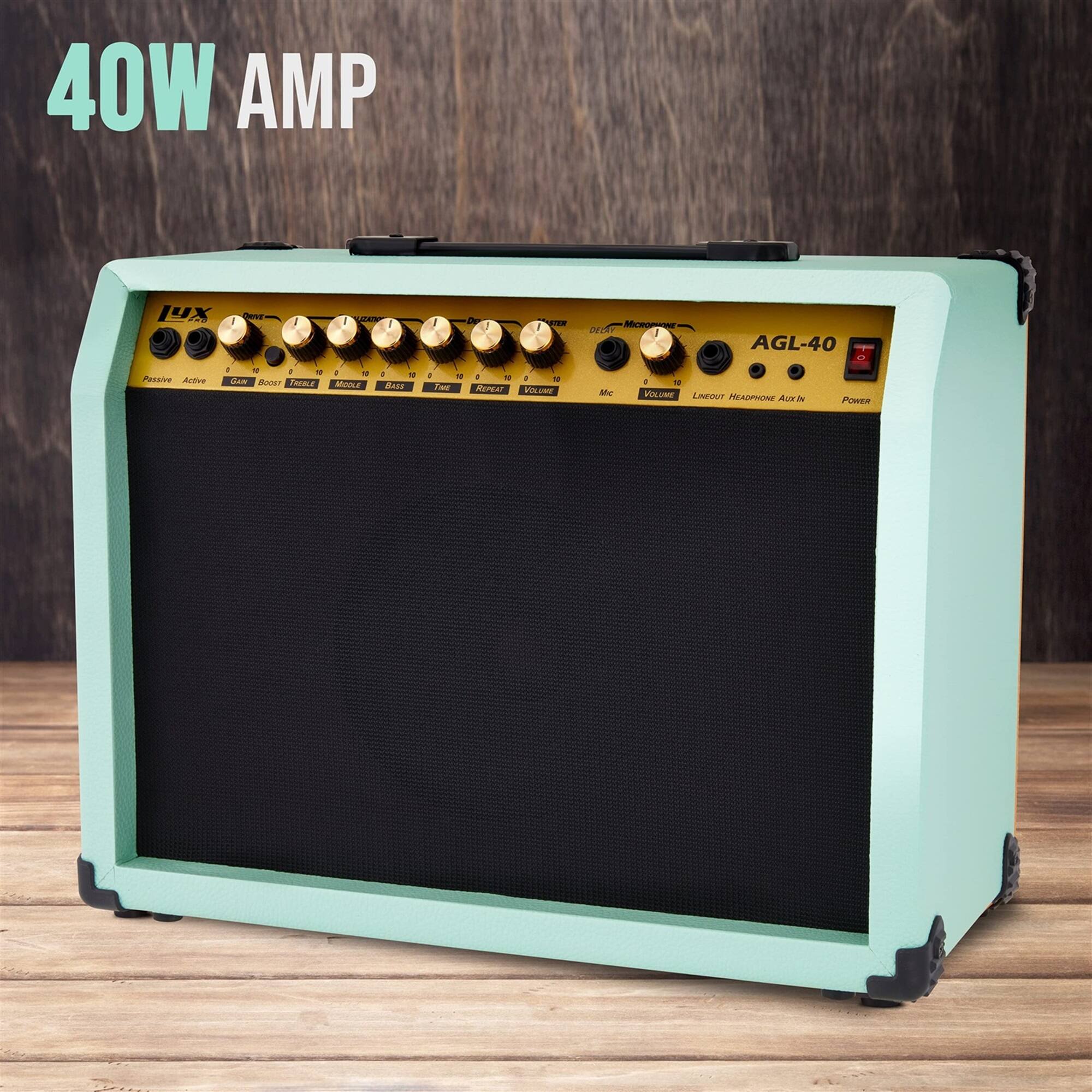 40W AMP LUX AGL-40 Passive Active Gain Boost Treble Mode Bass Time Reprise Volume Mic Lineout Headphone Aux In Power