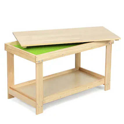 Front. Costway - Costway Solid Wood Kids Activity Play Table Block Table Multifunction W/Storage - Natural.