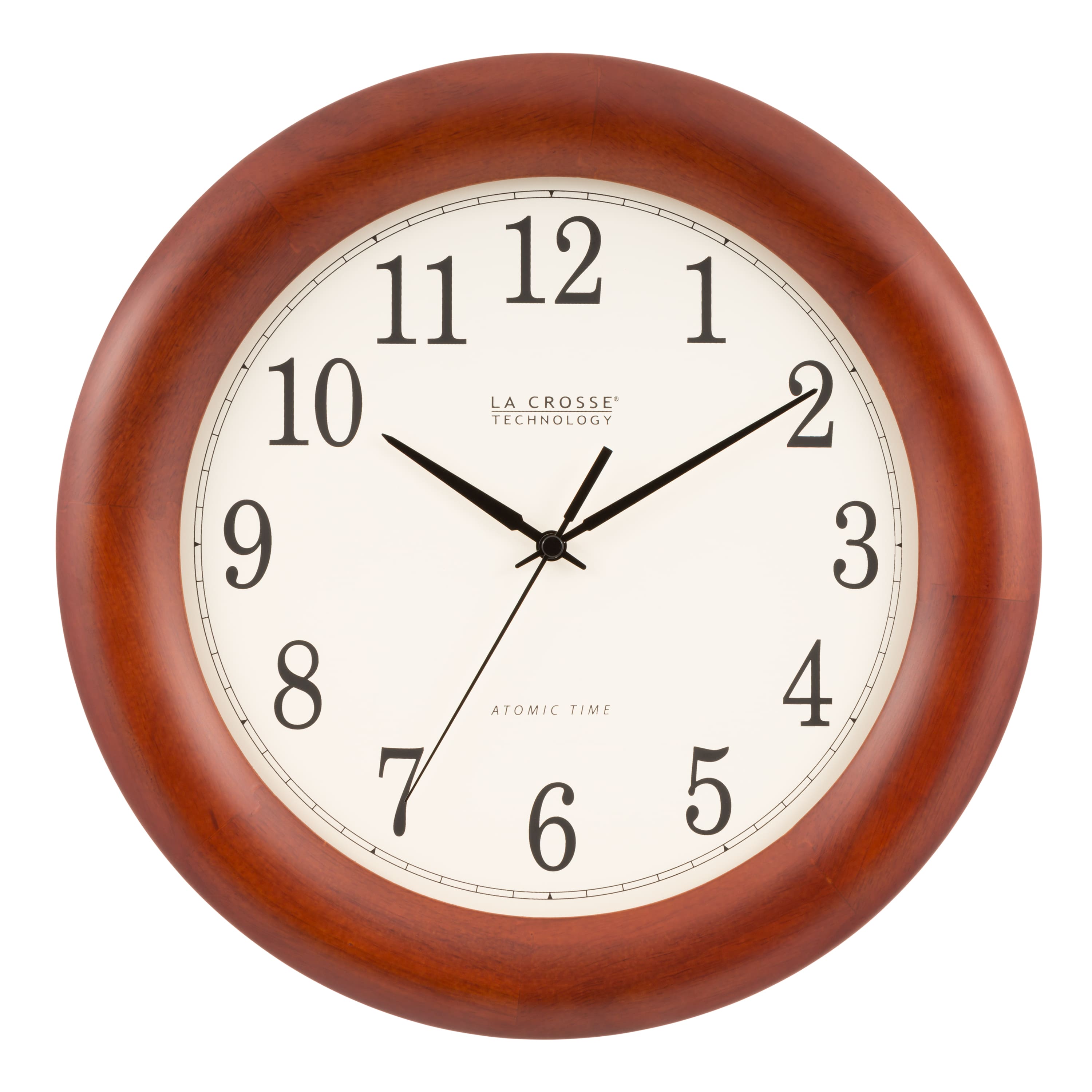 La Crosse Technology - 12.5 Inch Oak Wood Atomic Analog Wall Clock finish - Cherry