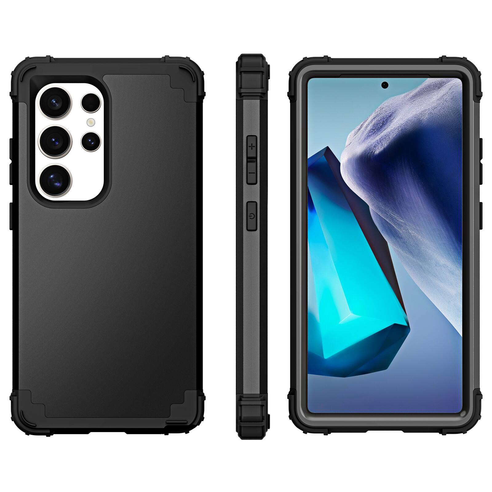 Alt View 1. Dteck - Rugged Case for Samsung Galaxy S25 Ultra,Shockproof Soft Silicone Bumper Hard PC Back Cover,3-Layers Protective Shell - Black.