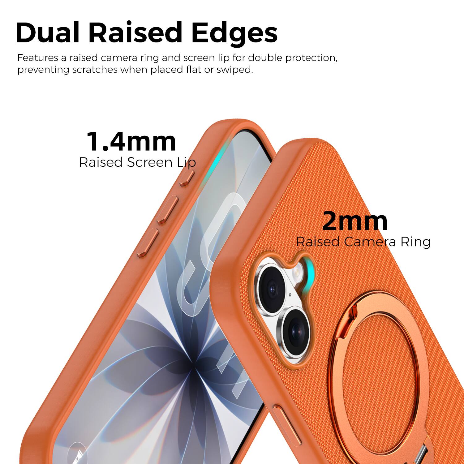 Dual Raised Edges

Features a raised camera ring and screen lip for double protection, preventing scratches when placed flat or swiped.

1.4mm Raised Screen Lip

2mm Raised Camera Ring