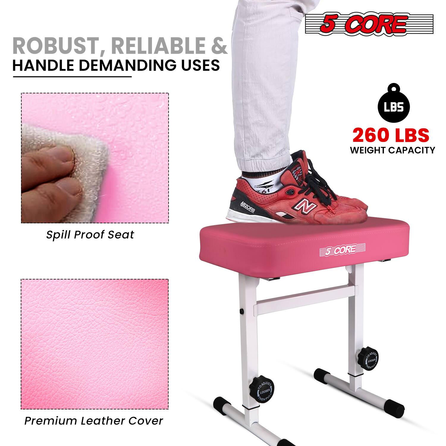ROBUST, RELIABLE & HANDLE DEMANDING USES

5 CORE

260 LBS WEIGHT CAPACITY

Spill Proof Seat

19 ABZORB

N 5_CORE

TOADUITY LOOSEN THEN

10000

Premium Leather Cover