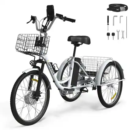 Front. Syedee - Tricycle for Adults, Black Electric Trike Motorized Three Wheel Electric Bicycle, 350W 48V Adult Electric Tricycle with - White.