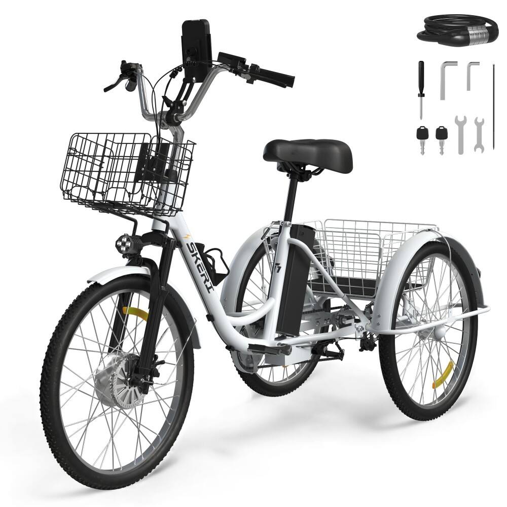 Front. Syedee - Tricycle for Adults, Black Electric Trike Motorized Three Wheel Electric Bicycle, 350W 48V Adult Electric Tricycle with - White.
