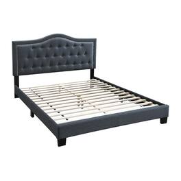 Manhattan Lane - Button Tufted Twin Burlap Bed with Curved Headboard - Gray