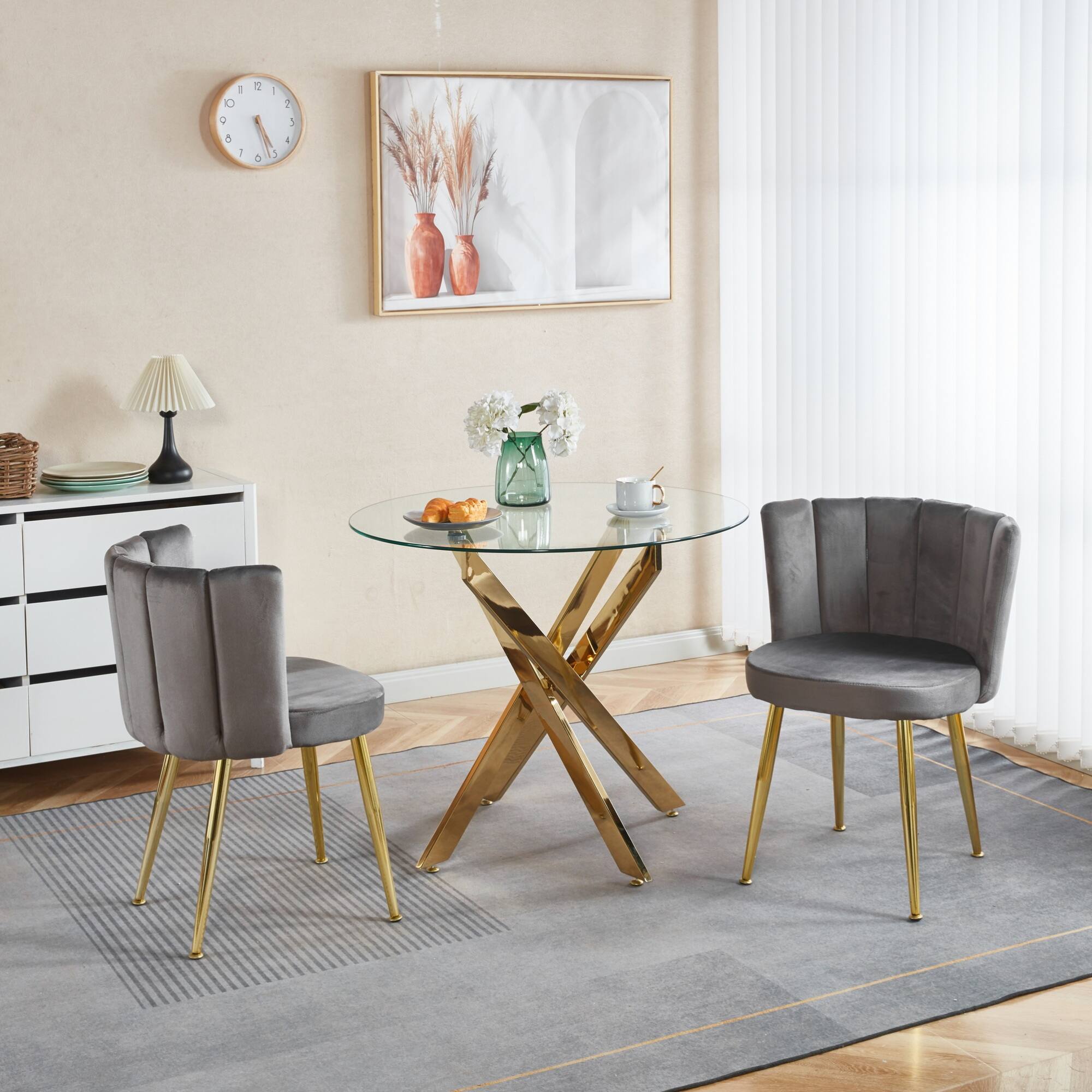 Alt View 5. GOODSILO - Elegant Velvet Dining Chairs Set of 2 with Golden Iron Legs for Modern Living Spaces - Grey.