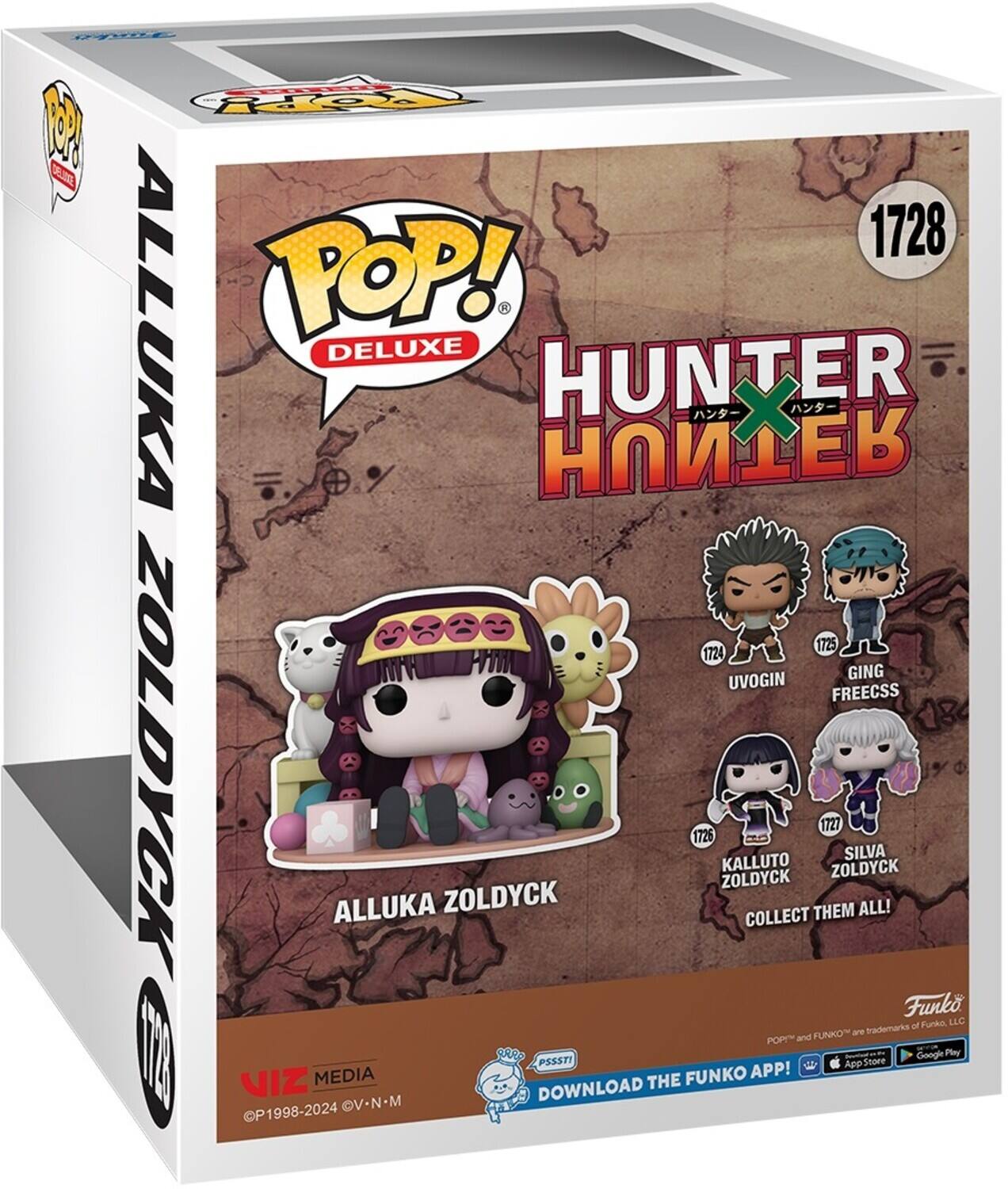WOE PESEAE FOPy P 1728 ALLUKA TOP! DELUXE HUNTER X 1725 1724 GING UVOGIN FREECSS 18 ZOLDYCK ALLUKA ZOLDYCK 1726 ZOLDYCK KALLUTO COLLECT THEM 1727 ZOLDYCK SILVA ALL! Funko of Funko, LLC FUNKO are trademarks POP! and Googie Pley PSSSTI AppStore MEDIA FUNKO APP! VIZ DOWNLOAD THE P1998-2024 V-NM