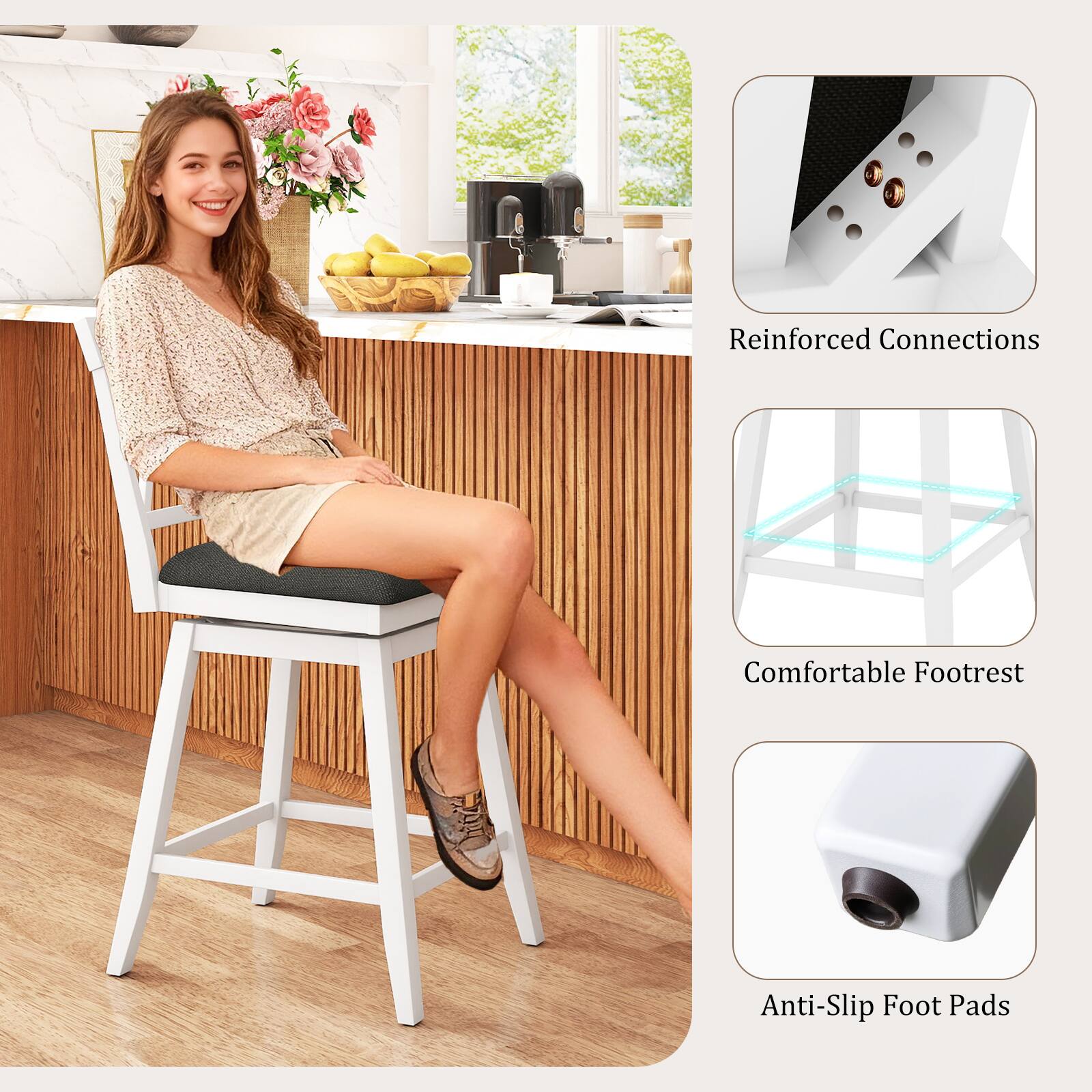 Reinforced Connections  
Comfortable Footrest  
Anti-Slip Foot Pads
