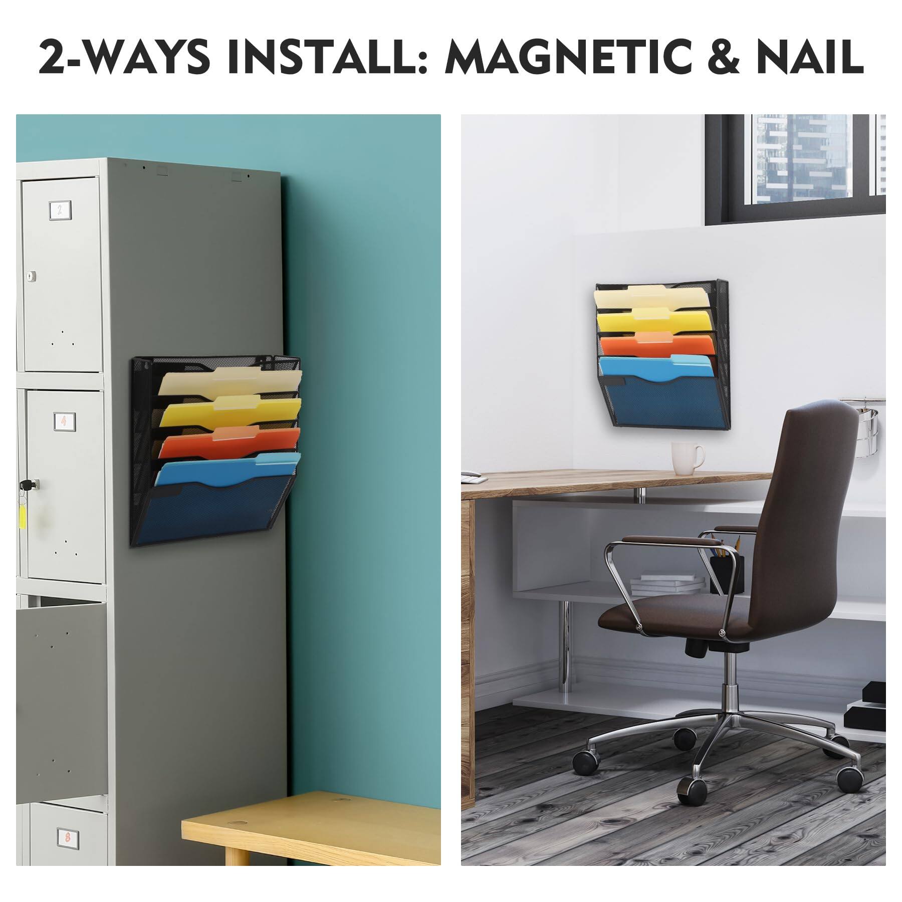 Dapper Styles Magnetic 5 Pocket Mesh Hanging File Organizer Wall ...