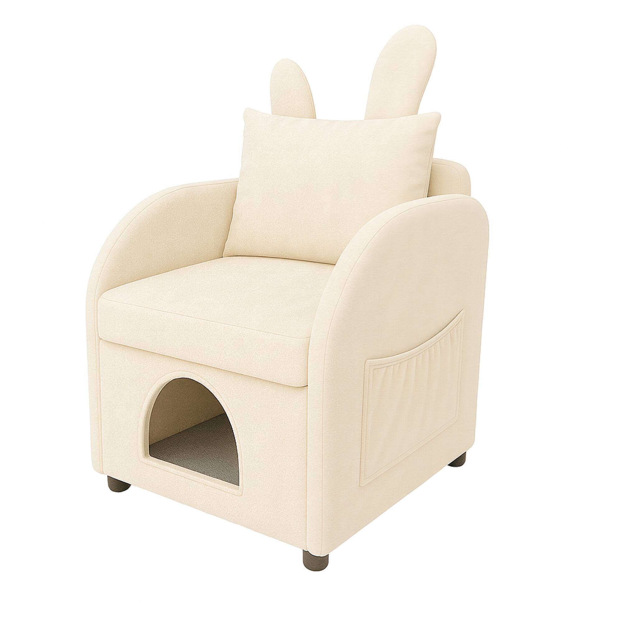 Alt View 6. GOODSILO - Pet-Friendly Bunny-Ear Armchair with Hidden Pet Compartment and Scratch-Resistant Upholstery for Cats and Small Dogs - Beige.