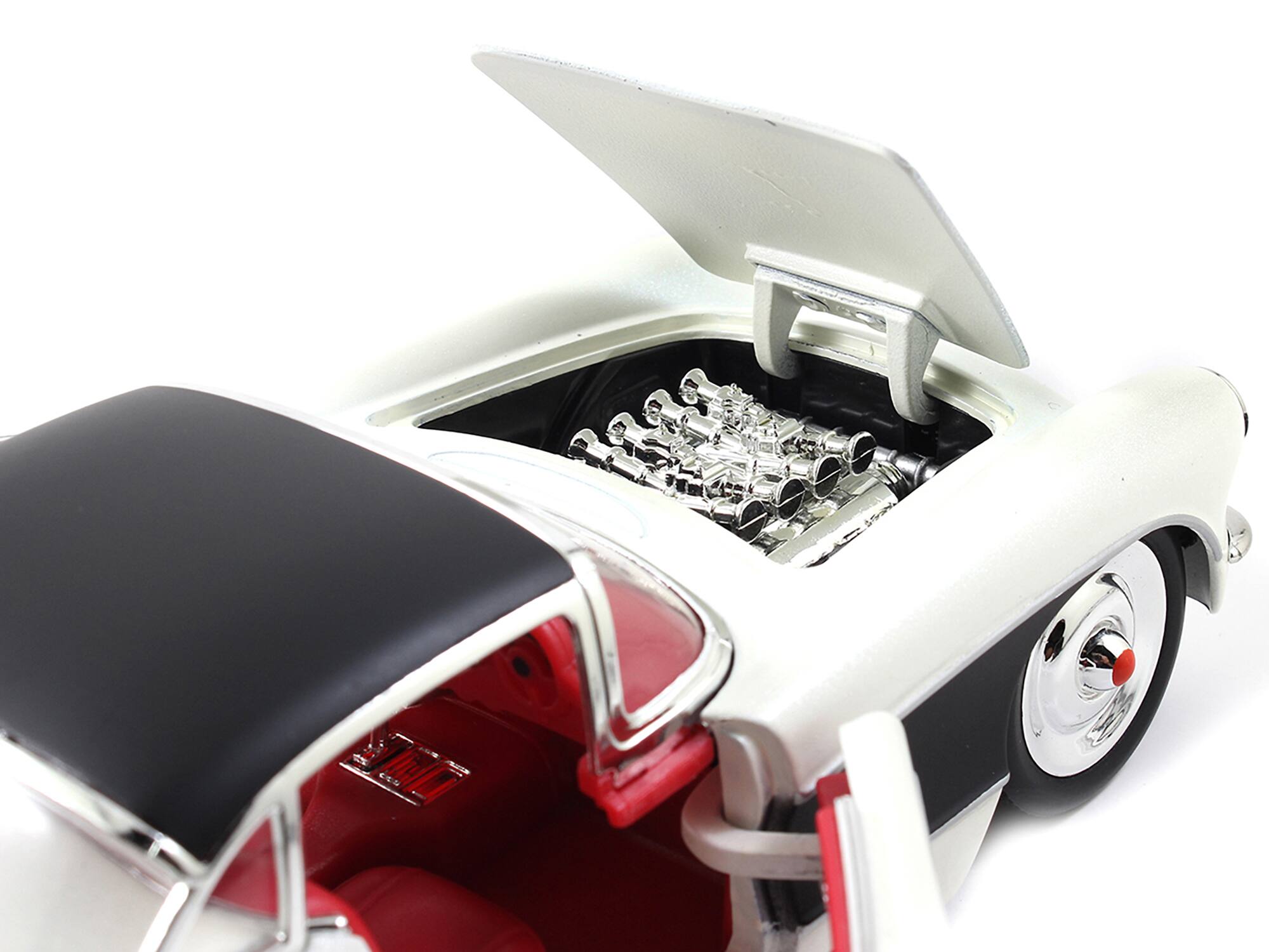 Alt View 3. Jada - 1957 Chevrolet Corvette Satin Cream Metallic with Matt Black Top and Side 1/24 Diecast Model Car by Jada.