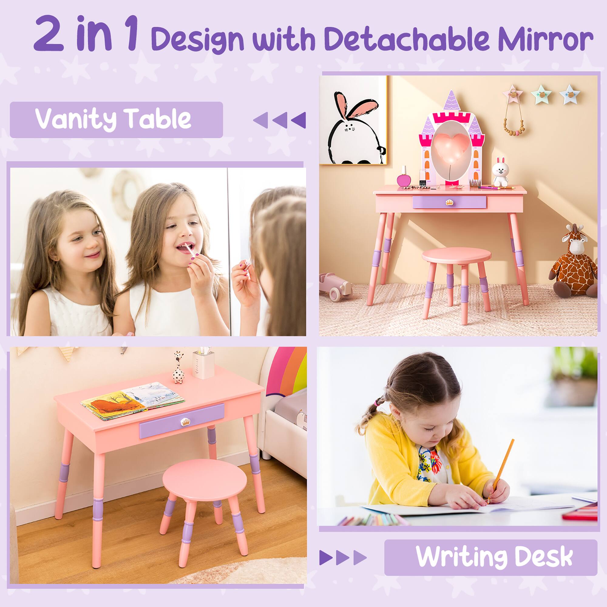 2 in 1 Design with Detachable Mirror Vanity Table - Writing Desk
