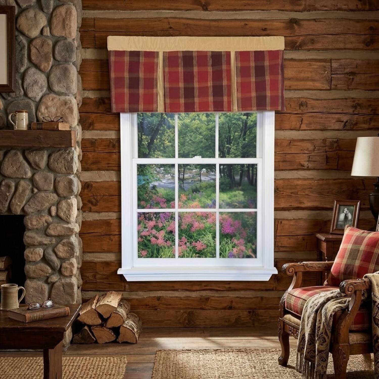 Angle. RLF Home - RLF Home Duncaster Pleated Window Valance 100% Cotton Rod Pocket 50" x 17" Burgundy - Burgundy.