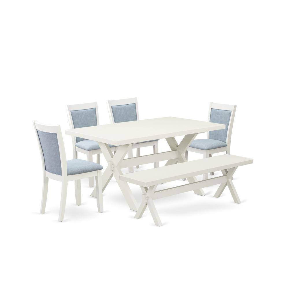 Alt View 4. East West Furniture - X026MZ015-6 6-Pc Dining Set Contains a Wood Table - 4 Baby Blue Dining Chairs and a Small Bench - Wire Brushed Linen - Multi-Color.