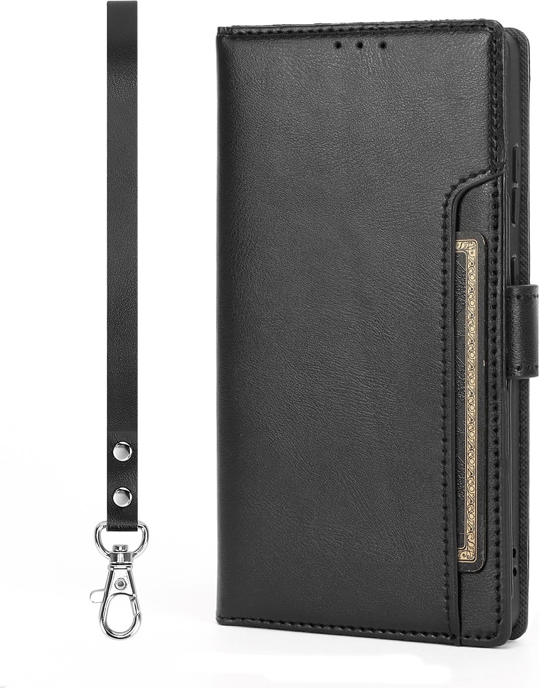 Left. SaharaCase - Indy Series Leather Folio Wallet Case for Samsung Galaxy S25 - Scorpion Black.