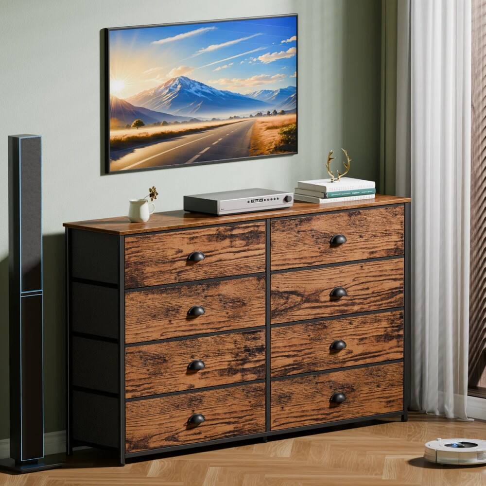 Alt View 1. Furnulem - 8 Drawers Fabric Dresser Wide Dresser with Wood Top Storage Chest - Brown.