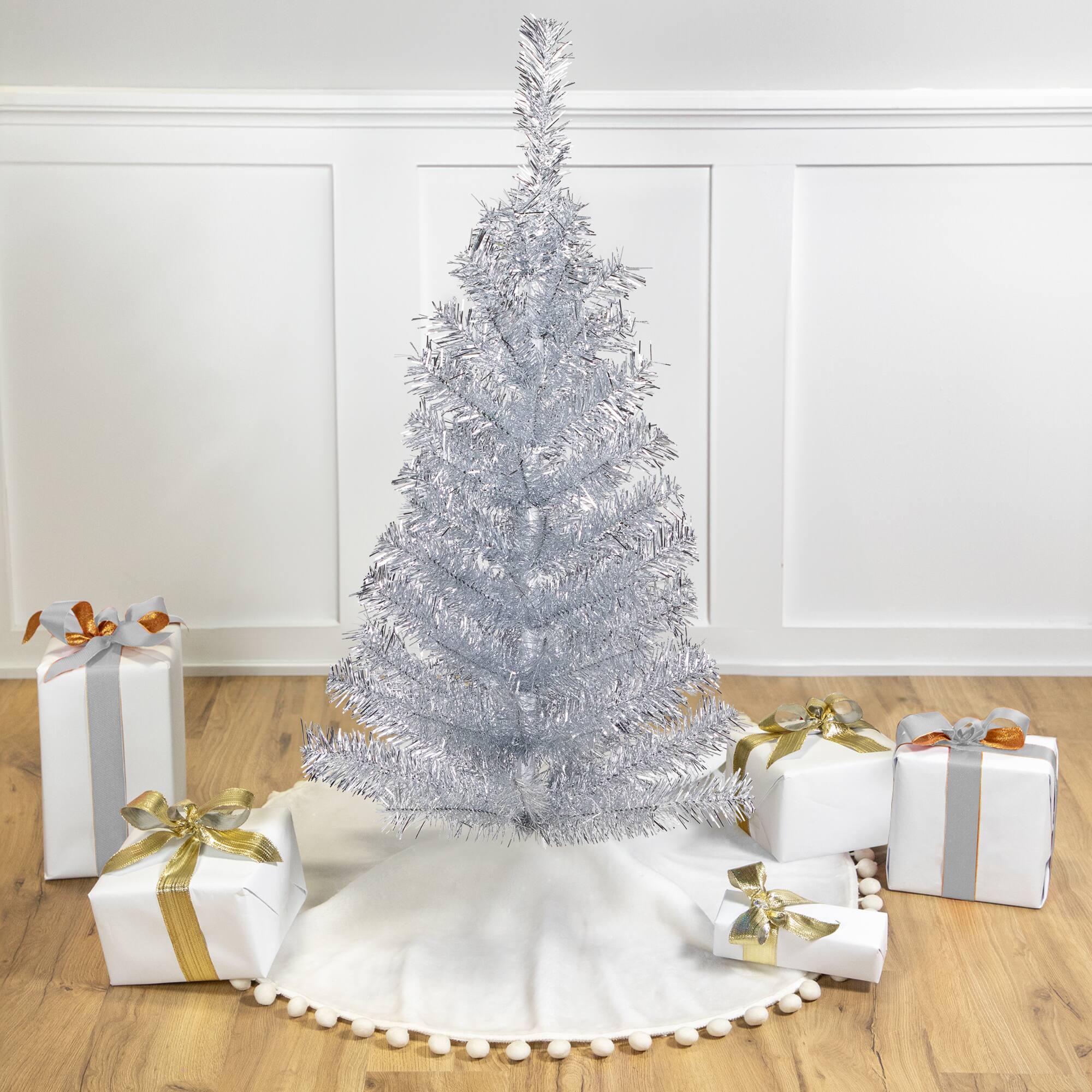Front. Northlight - Artificial Tinsel Christmas Tree - 3' - Silver - Unlit - Silver.
