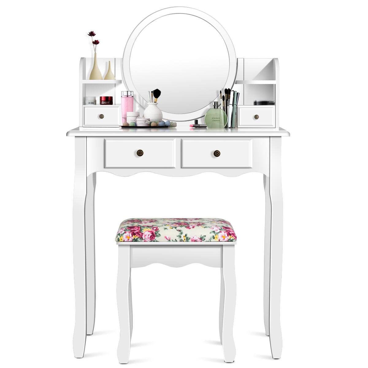 Alt View 6. Costway - Costway Makeup Vanity Table Drawers Oval Dressing Table Kids Gift - White.