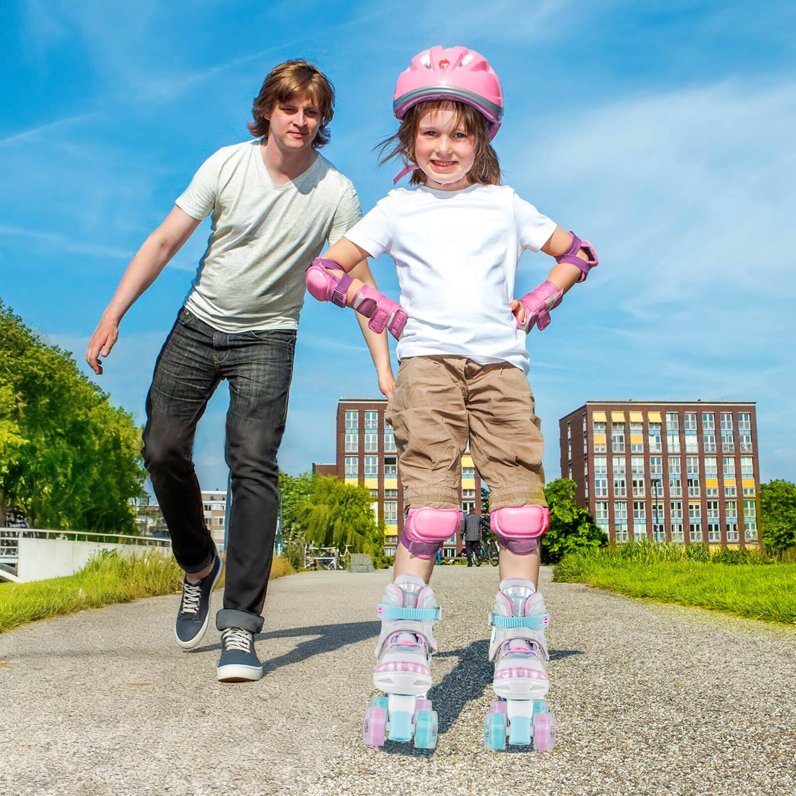 Alt View 4. Costway - Costway 4 Sizes Adjustable Quad Skates with Light-up Wheels Safety Protection for Ages 8-13 - Blue.