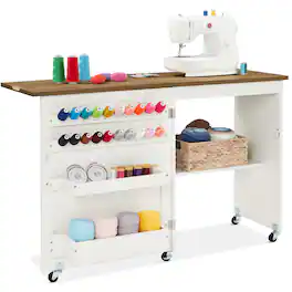 Best Choice Products - Sewing Machine Table & Desk w/ Craft Storage and Trays - Walnut/Cream - Walnut / Cream