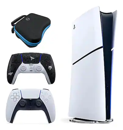 Front. Sony - Sony PS5 Slim Digital 1TB Console Fortnite Bundle + Last of Us Controller NEW - White.