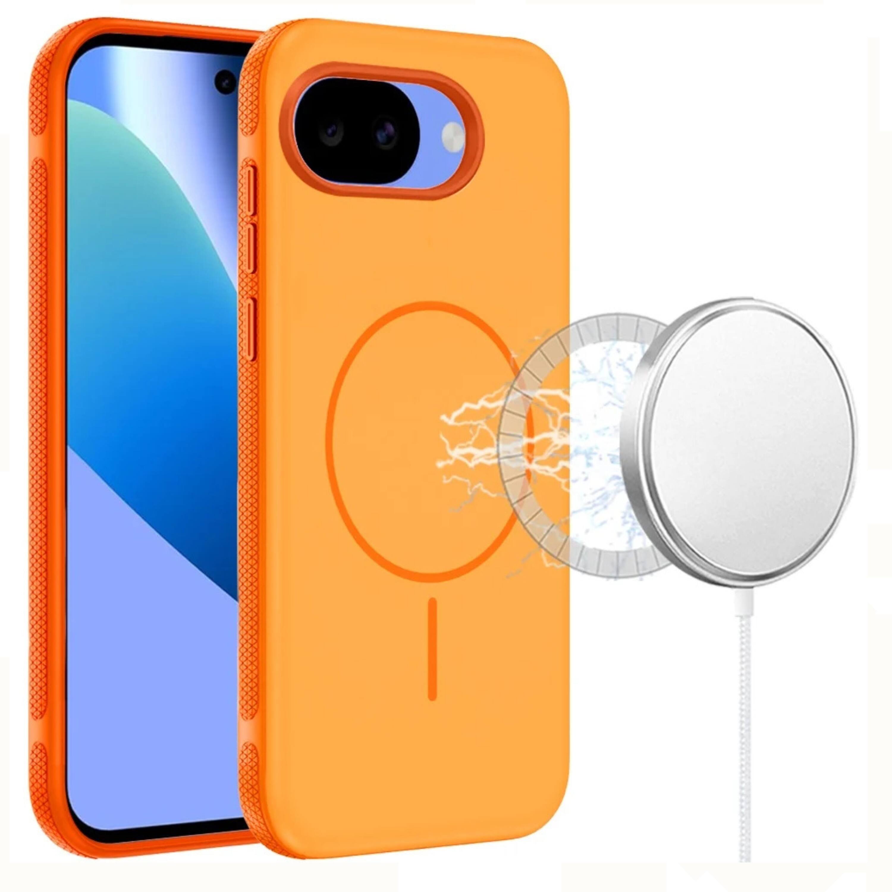 Angle. Kitcheniva - Rugged Side Grip Magnetic Circle With Tempered Glass For Google Pixel 10a Case Cosmic Orange - Orange.