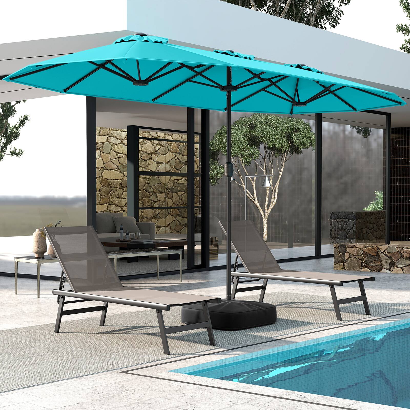 Alt View 4. Gymax - Gymax 13FT Double-sided Patio Umbrella w/ Crank Handle Umbrella Base Safety Lock Turquoise - Turquoise.