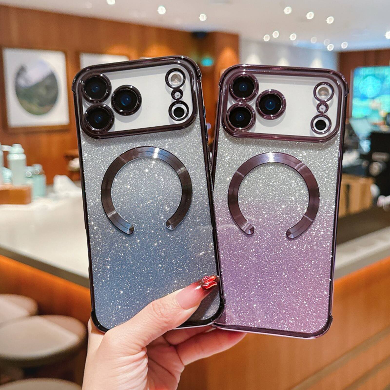 Alt View 1. Dteck - Dteck 2-in-1 Glitter Clear Magnetic Case for Apple iPhone 17 Pro, Shockproof Sparkle Plating Slim TPU Cover - Pink.