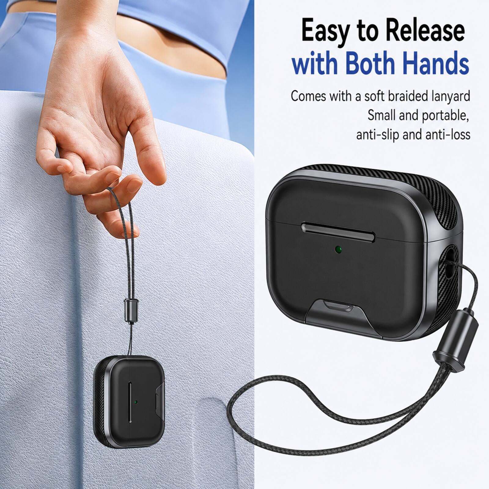 Easy to Release with Both Hands  
Comes with a soft braided lanyard  
Small and portable, anti-slip and anti-loss