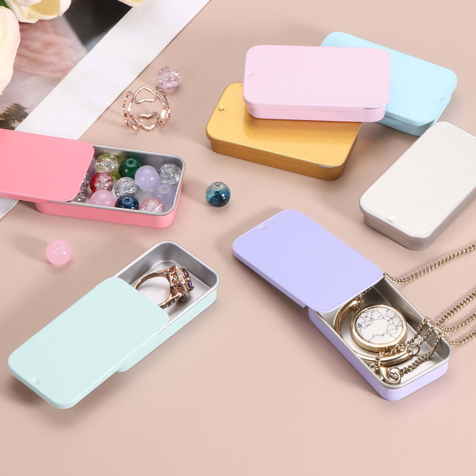 Alt View 3. Unique Bargains - 4pcs Metal Tin Box, 2.4x1.3x0.4" Slide Top Small Rectangular Storage, Portable Case for Lip Balm Candies Jewelry - Blue.