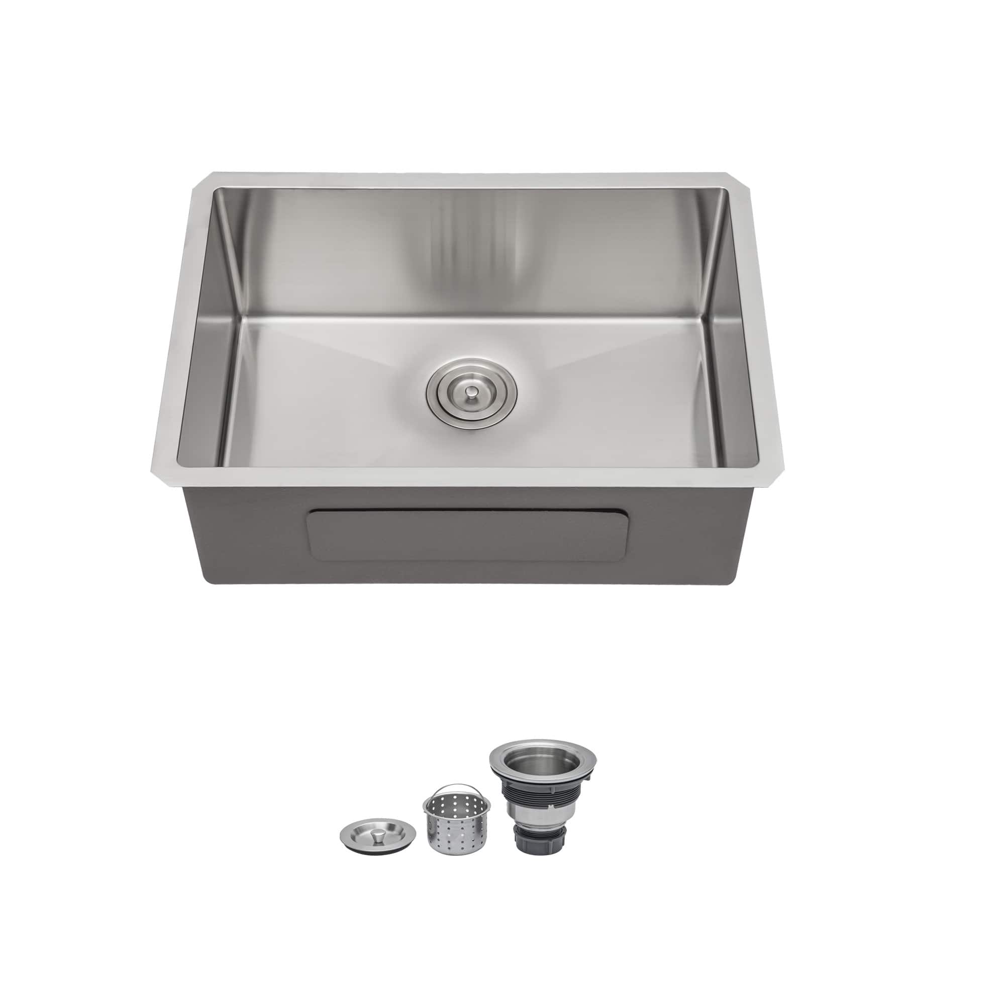 APRILSOUL - 28 x 18 x 9 in Undermount Stainless Steel Kitchen Sink 16 Gauge 9In Deep Single Bowl Sink Basin Includes Drain Assembly - Brushed Nickel