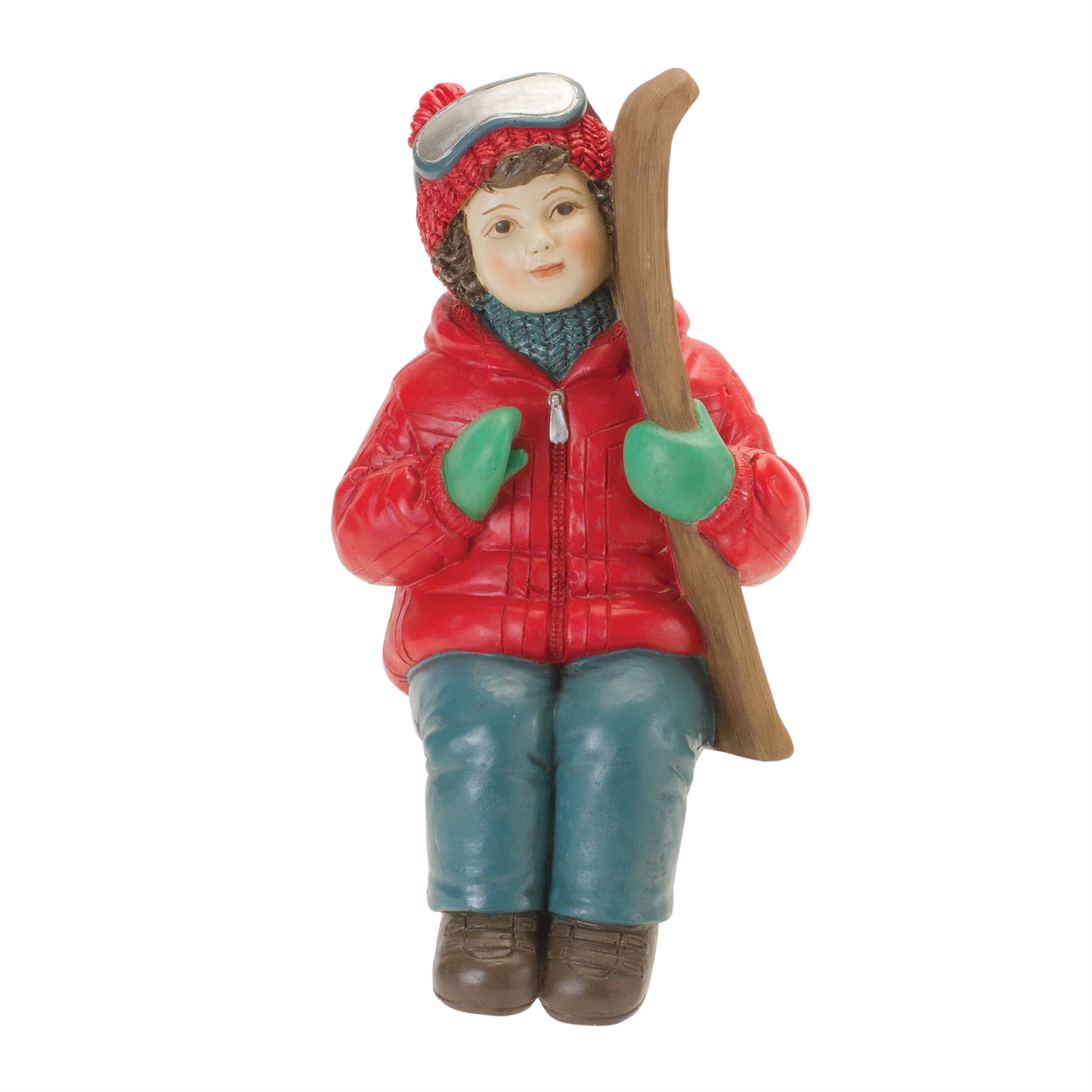 Left. BreeBe - Holiday Children Shelf Sitter with Skis and Skates (Set of 4) - Red, Blue.