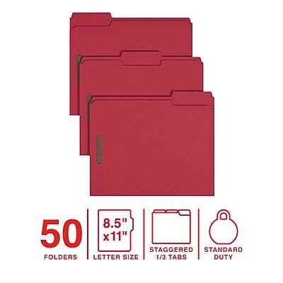 50 Folders  
8.5" x 11" Letter Size  
Staggered 1/3 Tabs  
Standard Duty