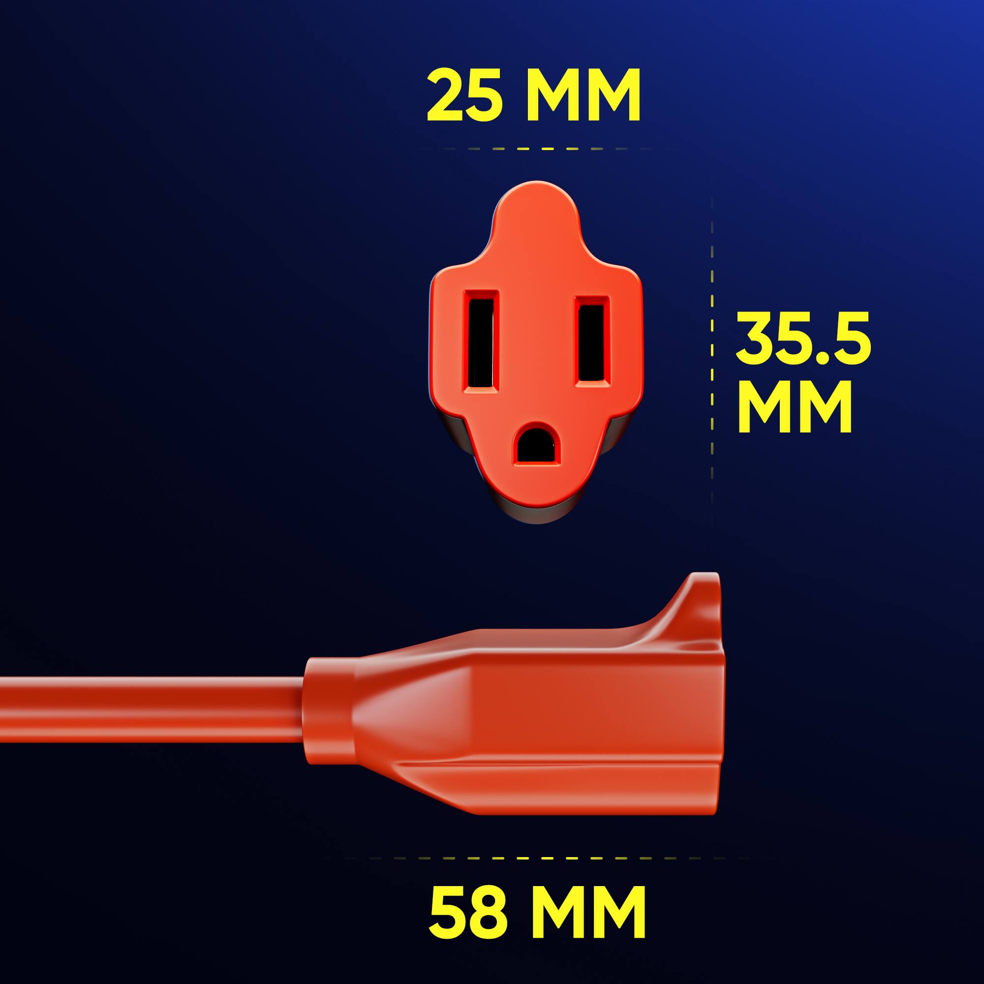 Alt View 3. Maximm - 3 Foot 360° Rotating Flat Plug Extension Cord/Wire, 3 Prong Grounded Wire 16 Awg Power Cord - UL Certified - Orange.