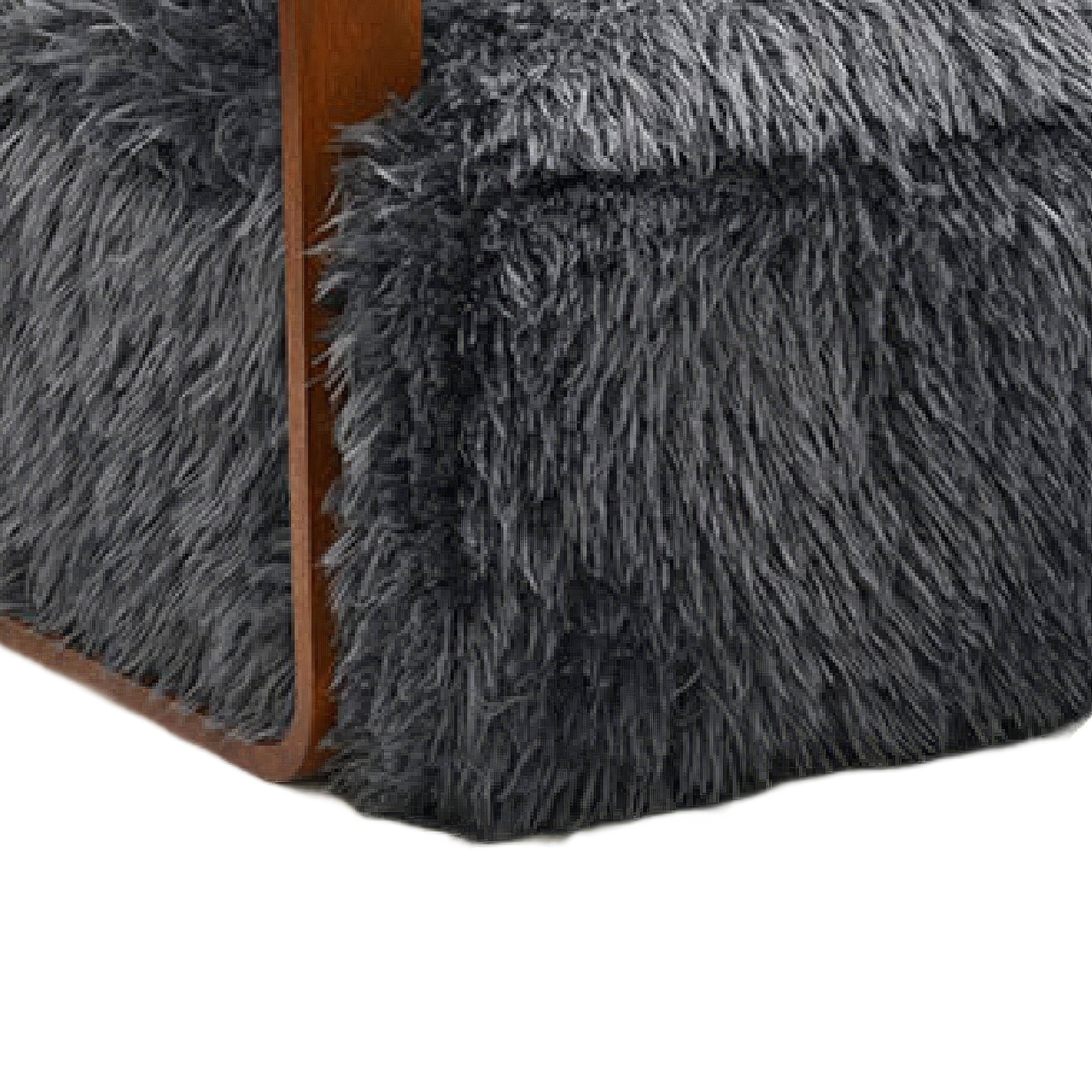 Alt View 2. Manhattan Lane - Lama Accent Chair with Wooden Arms, Retro Design, Charcoal Faux-Fur - Charcoal Gray, Walnut Brown.