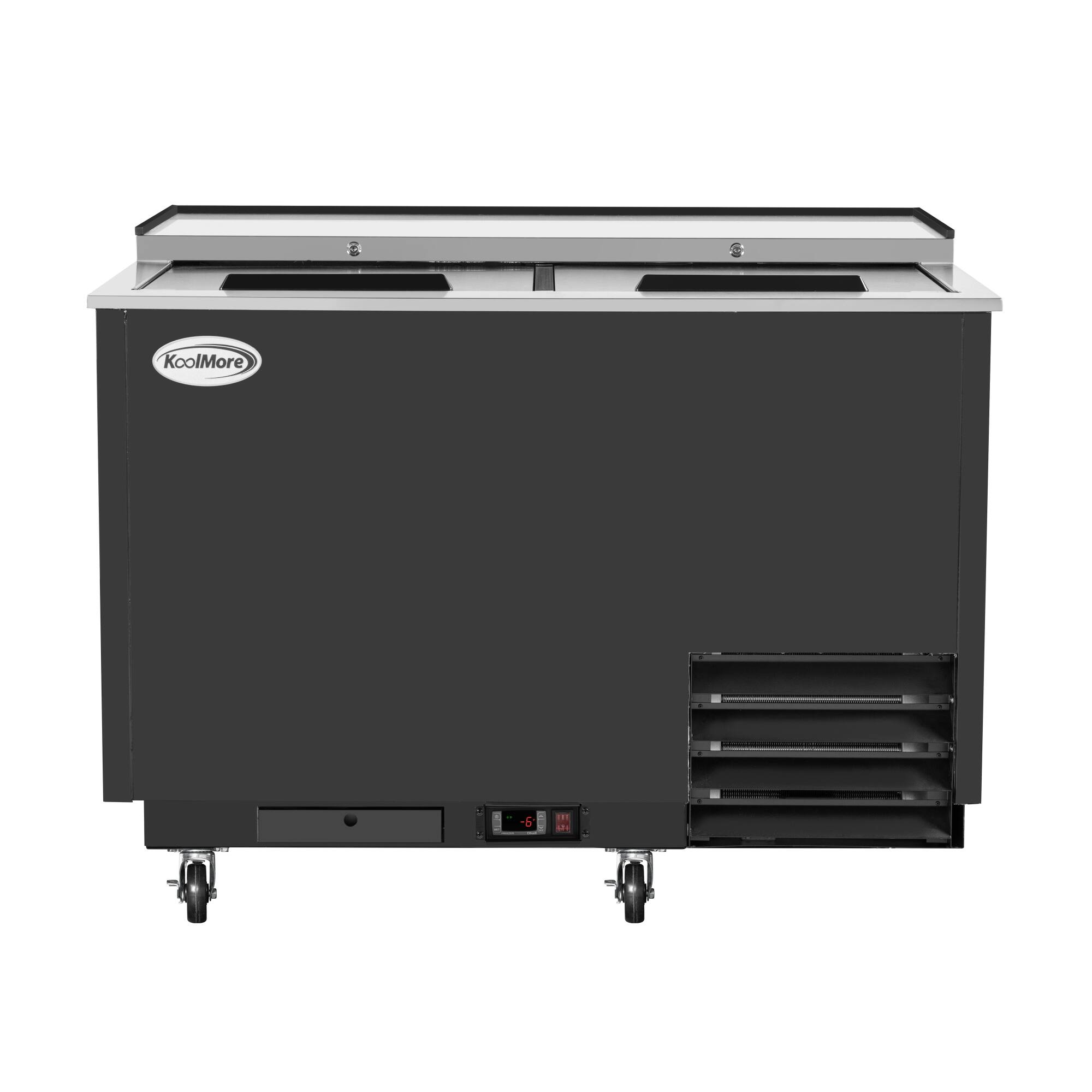 Front. Koolmore - 50 in. Commercial Glass Froster in Black Steel, ETL Listed, 14 cu. ft. (KM-GF50-BK) - Black painted steel.