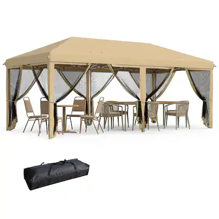 Front. Outsunny - 10' x 20' Pop Up Canopy Tent with Netting, Heavy Duty Instant Sun Shelter - Beige.