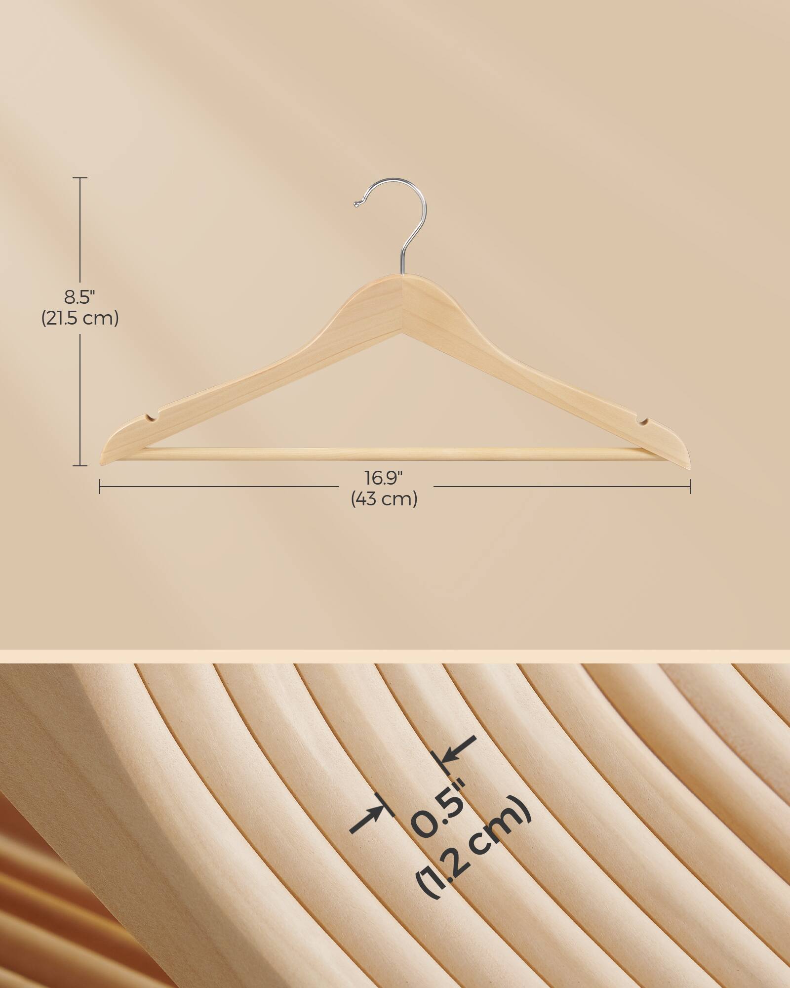 8.5" (21.5 cm)  
16.9" (43 cm)  
0.5" (1.2 cm)