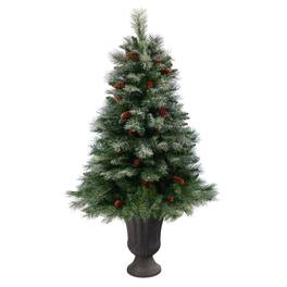 BreeBe - 50" Snowed French Pine Xmas Tree w/237 Tips in Planter - Green