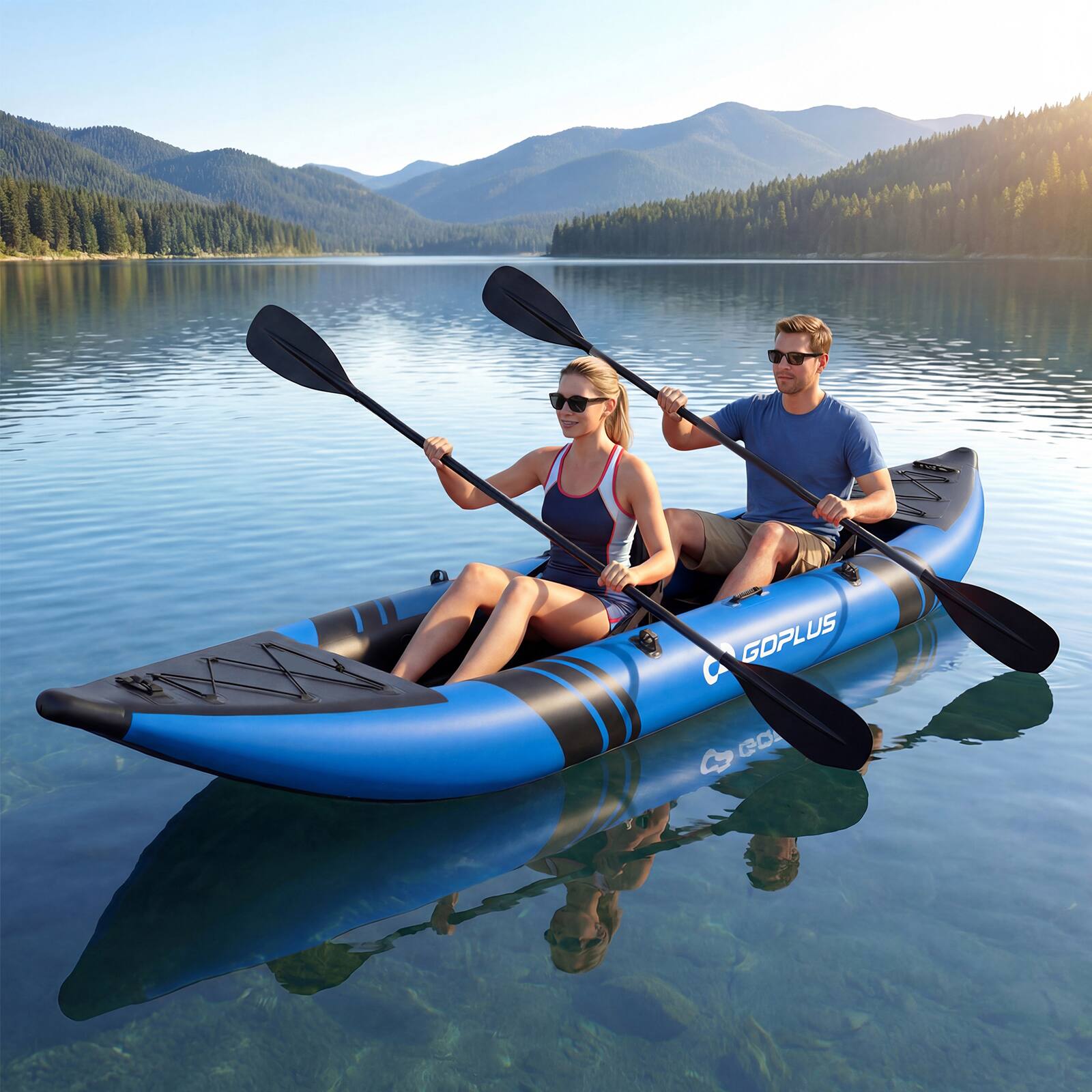 Alt View 1. Costway - Costway Inflatable Kayak Set Portable 2-person Kayak with Aluminium Oars EVA Padded Seat - Blue.